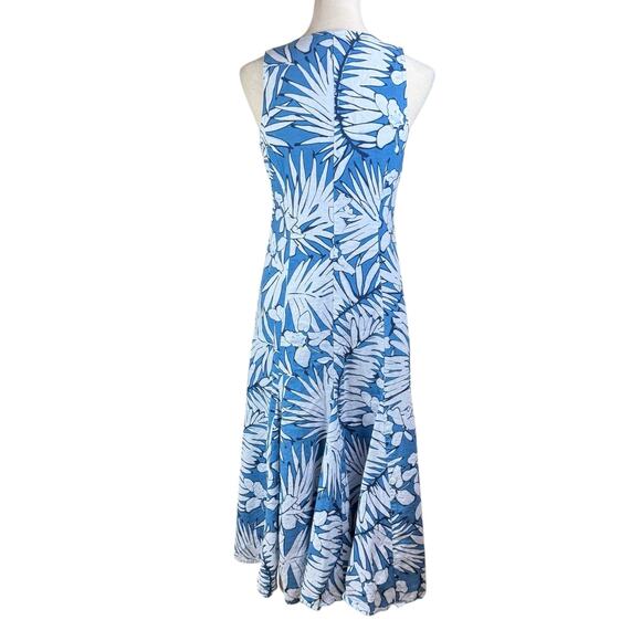 Talbots Vintage Blue Botanical Linen Cotton Sleeveless Fit & Flare Midi Dress - Picture 3 of 10